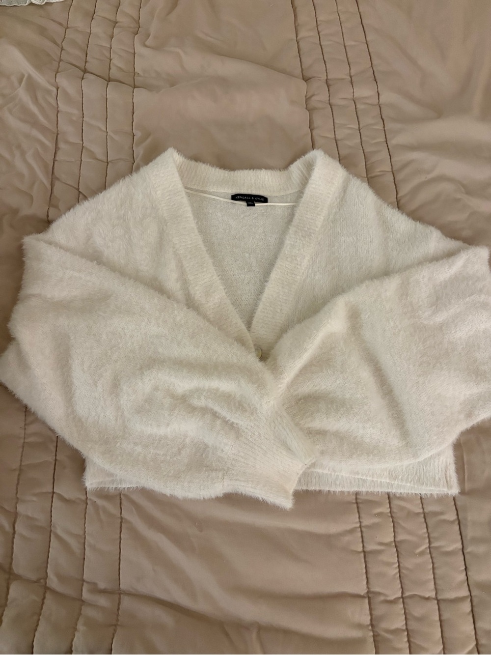 Kendall & Kylie Cream Softest V-Neck Button Cardigan